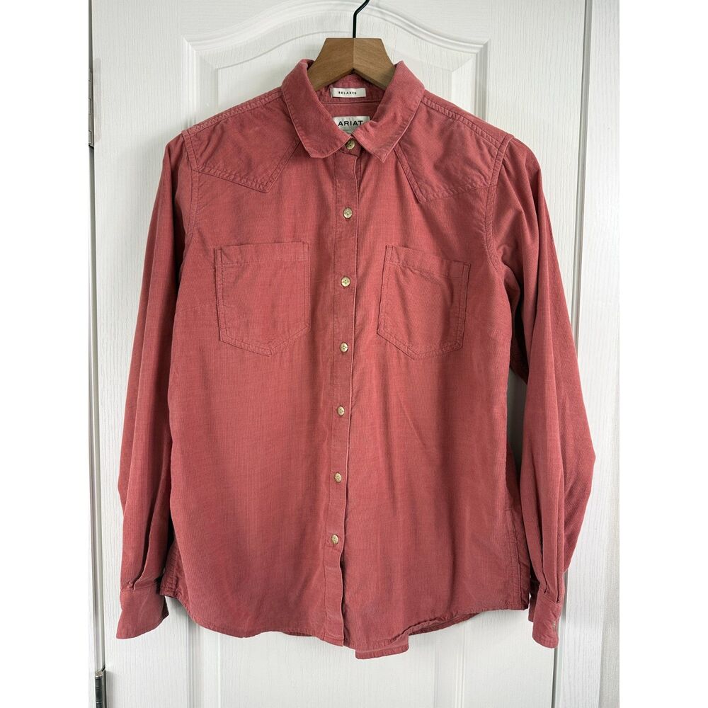 Ariat Billie Jean Corded Shirt Womens M Rose Pink Relaxed Western Button Down